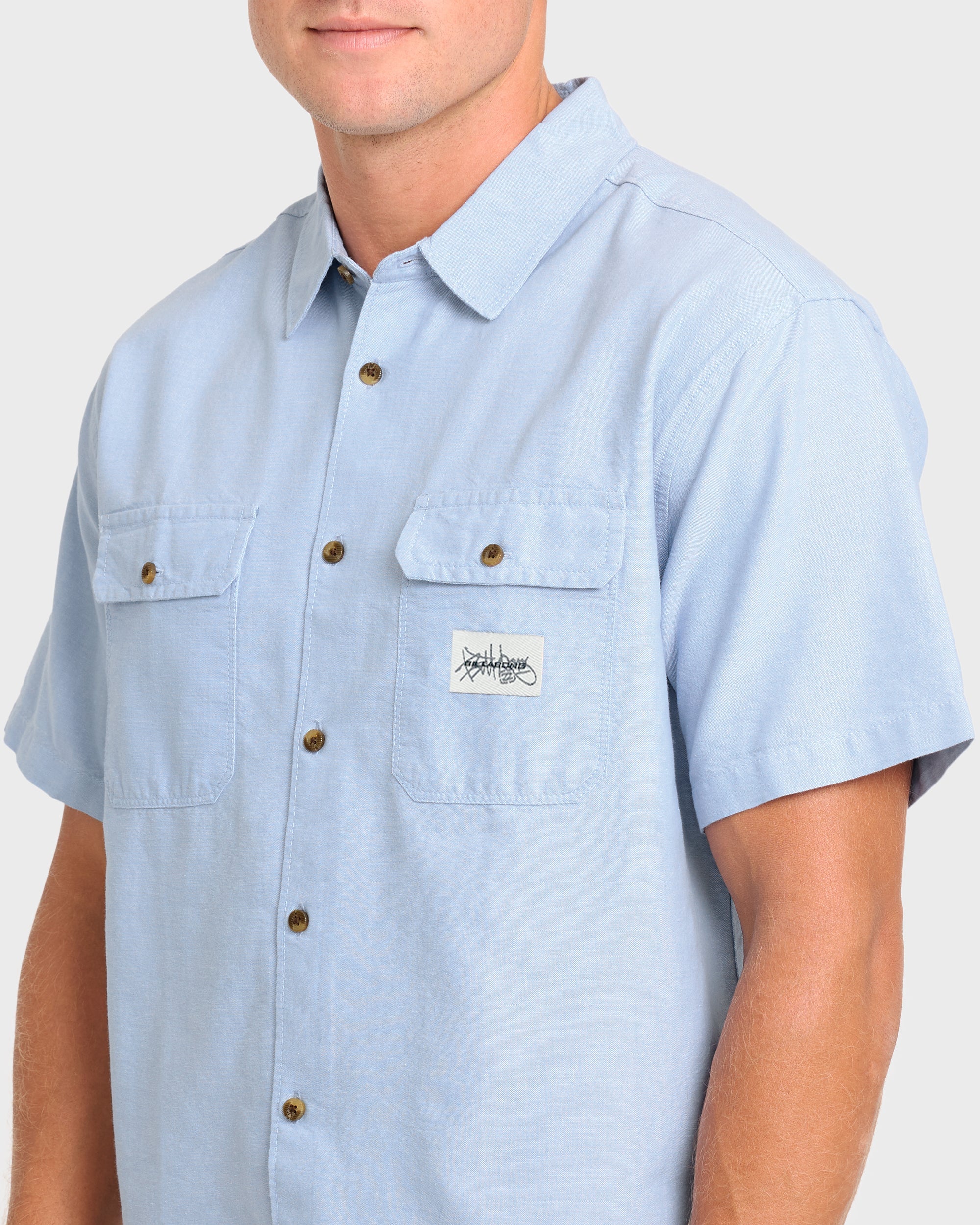 Bad Dog Short Sleeve Oxford Shirt - Blue Fog